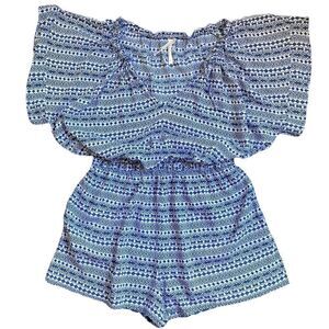 𝅺seafolly Print Dolman Sleeve Short Romper Navy White NWOT